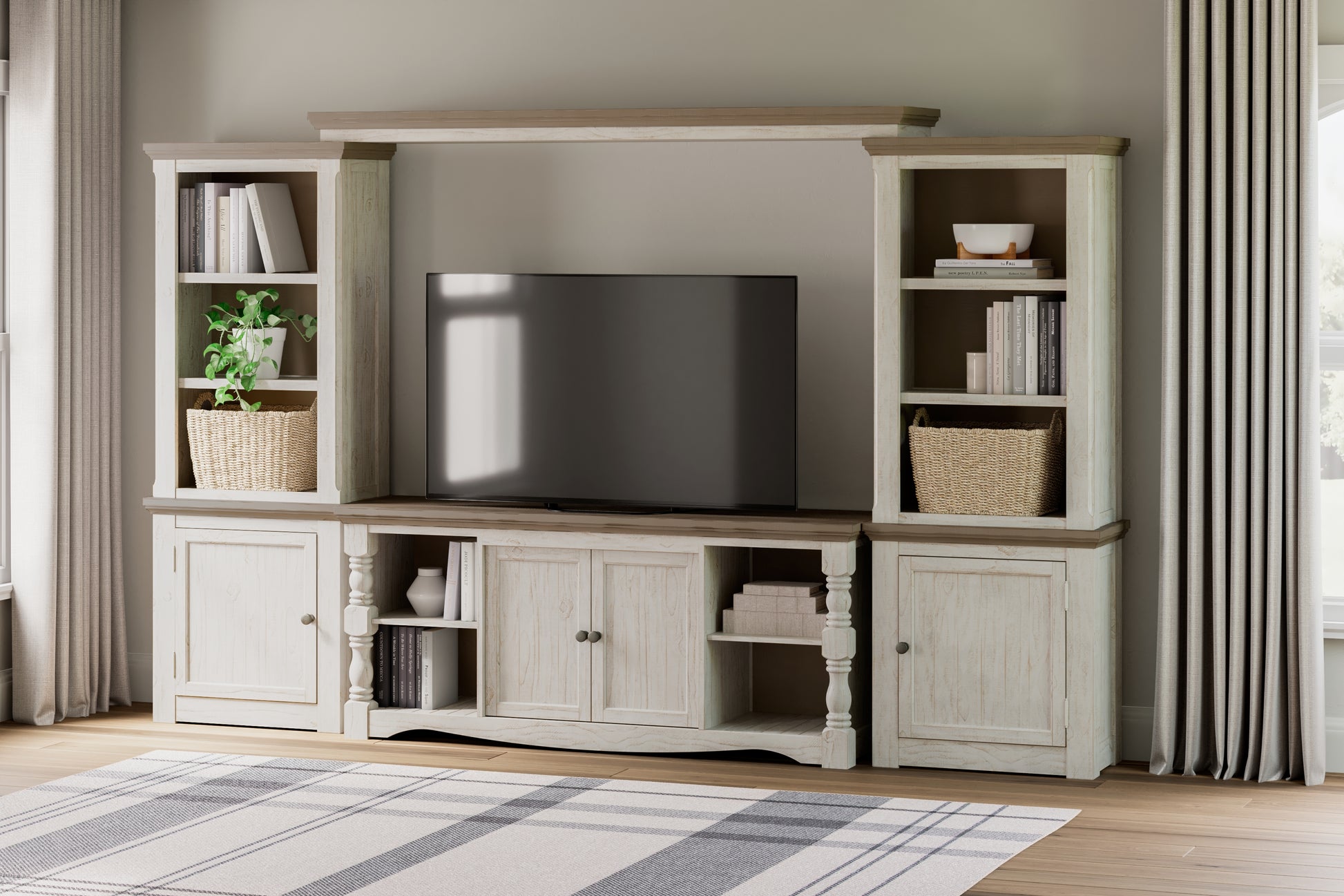 Cape Furniture Outlet - Ashley Furniture - Havalance Entertainment Center - 4-Piece Entertainment Center / Two-tone - W814W1