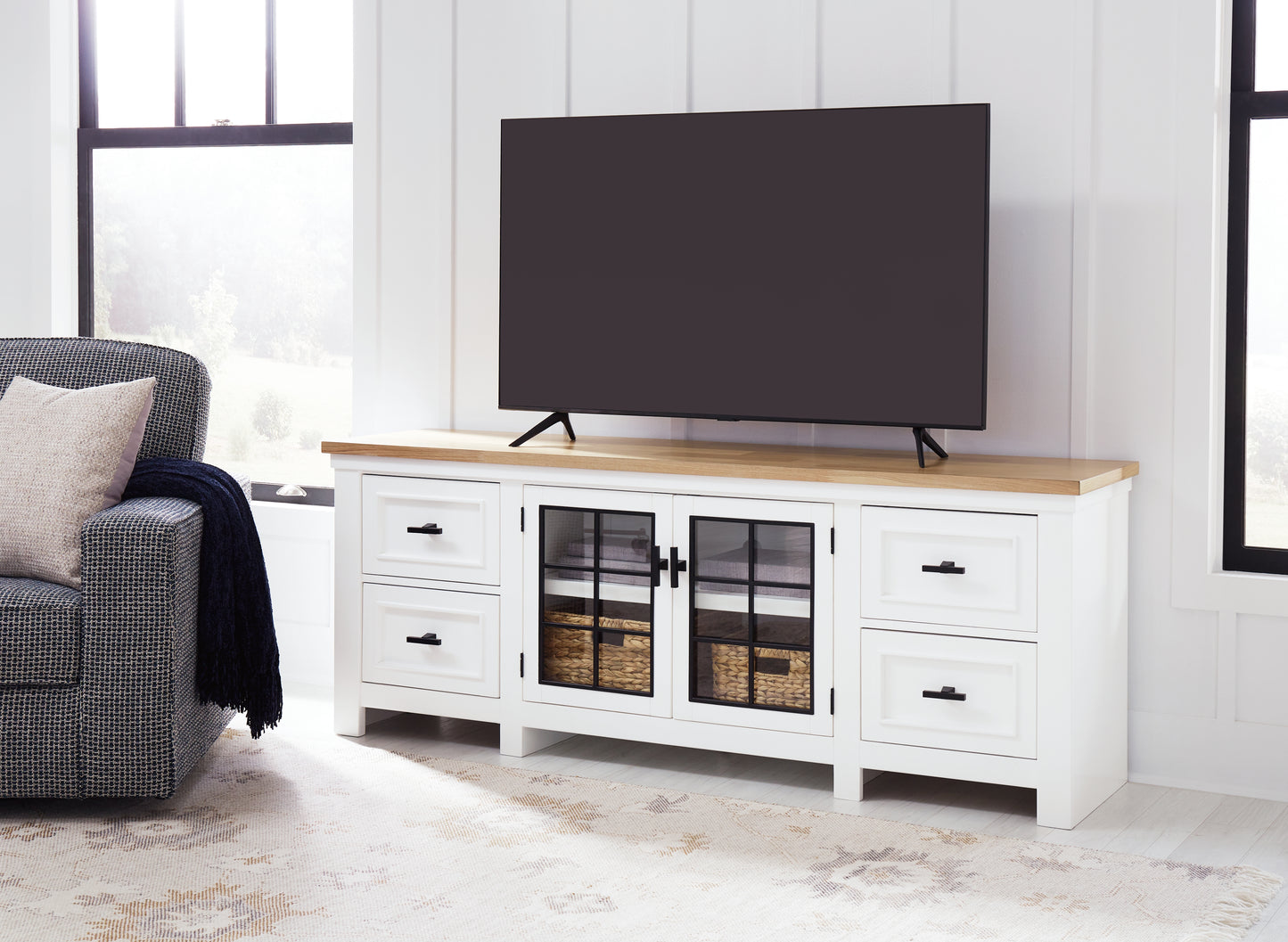 Cape Furniture Outlet - Ashley Furniture - Ashbryn 74" TV Stand - 74" / White/Natural - W844-68