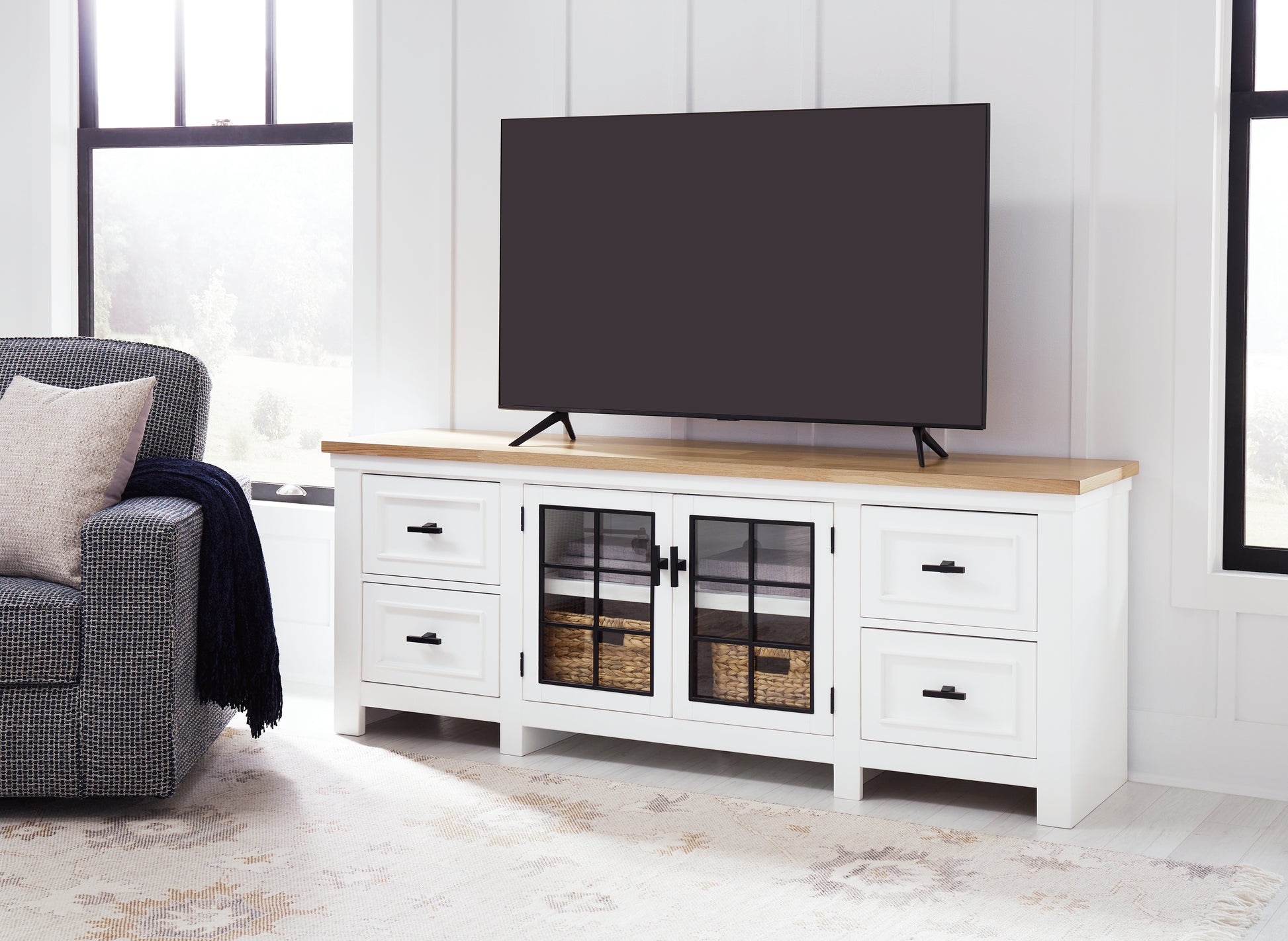 Cape Furniture Outlet - Ashley Furniture - Ashbryn 74" TV Stand - 74" / White/Natural - W844-68
