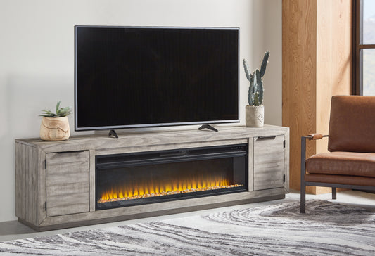 Cape Furniture Outlet - Ashley Furniture - Naydell 92" TV Stand with Electric Fireplace - 92" TV Stand with Electric Fireplace / Gray - W996W1