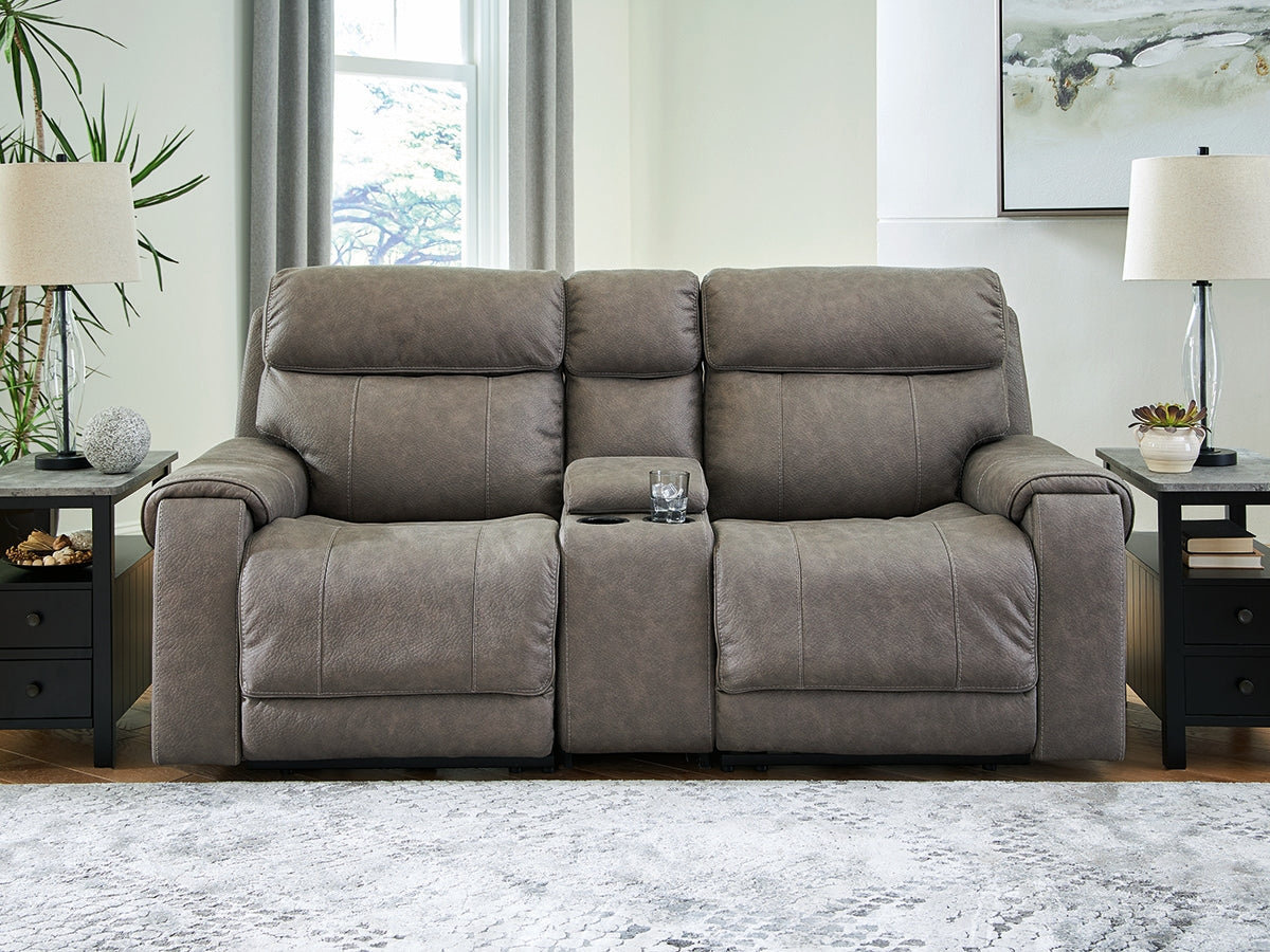 Cape Furniture Outlet - Ashley Furniture - Starbot Sectional - 3-Piece Power Reclining Sectional Loveseat with Console / Fossil - 23501S2