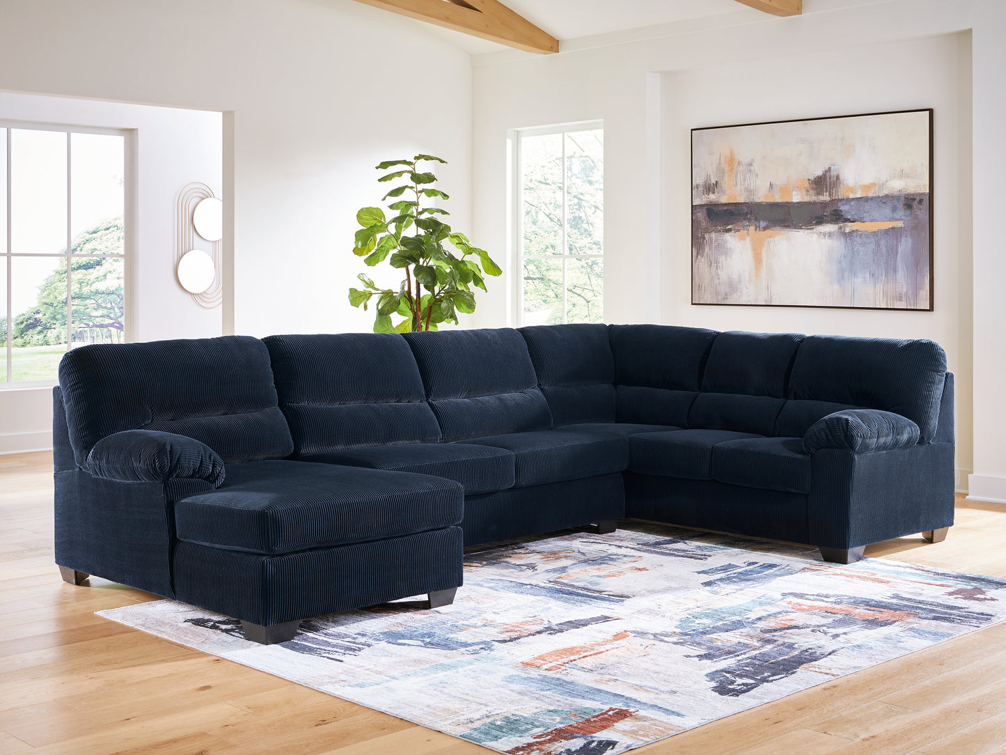 Cape Furniture Outlet - Ashley Furniture - SimpleJoy Sectional - RAF 3-Piece Sectional with Chaise / Navy - 24205S1