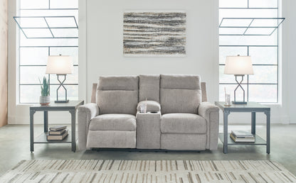 Cape Furniture Outlet - Ashley Furniture - Barnsana Living Room - DBL REC PWR Loveseat w/Console / Ash - 3320196