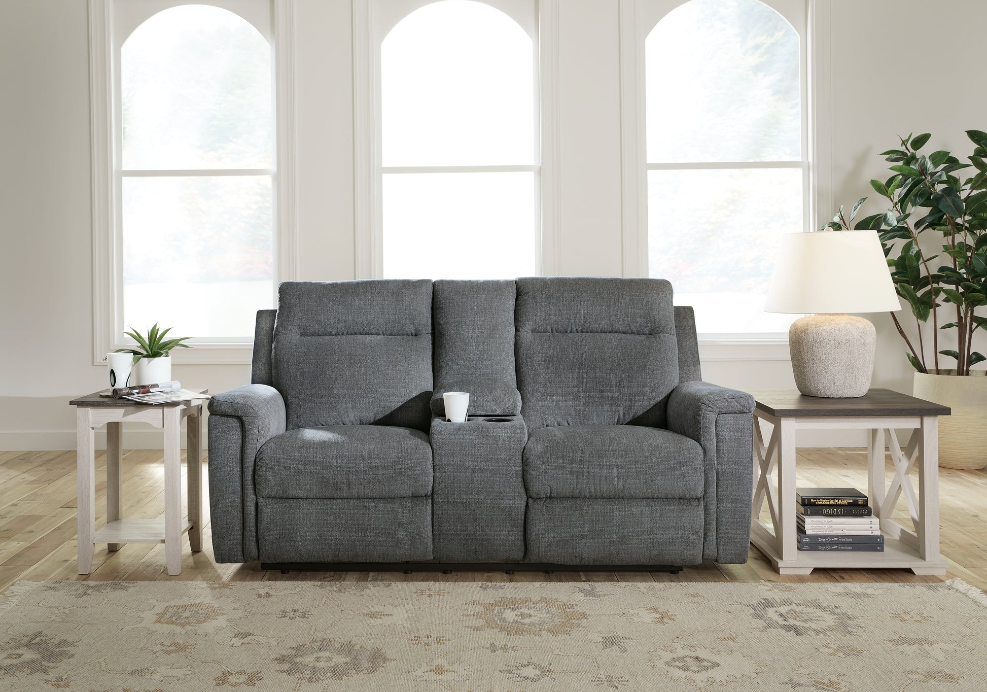 Cape Furniture Outlet - Ashley Furniture - Barnsana Living Room - DBL REC PWR Loveseat w/Console / Gravel - 3320296