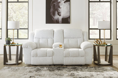 Cape Furniture Outlet - Ashley Furniture - Frohn Living Room - DBL Rec Loveseat w/Console / Snow - 3740594