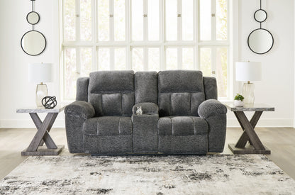 Cape Furniture Outlet - Ashley Furniture - Frohn Living Room - DBL Rec Loveseat w/Console / Graphite - 3740694