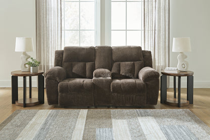 Cape Furniture Outlet - Ashley Furniture - Frohn Living Room - DBL Rec Loveseat w/Console / Chocolate - 3740794