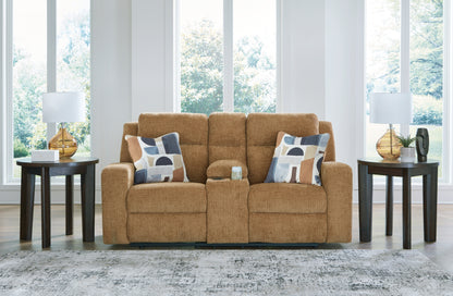 Cape Furniture Outlet - Ashley Furniture - Kanlow Living Room - DBL Rec Loveseat w/Console / Honey - 3860594