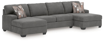 Cape Furniture Outlet - Ashley Furniture - Newellen Sectional - RAF 3-Piece Sleeper Sectional with Double Chaise / Greystone - 48405S7