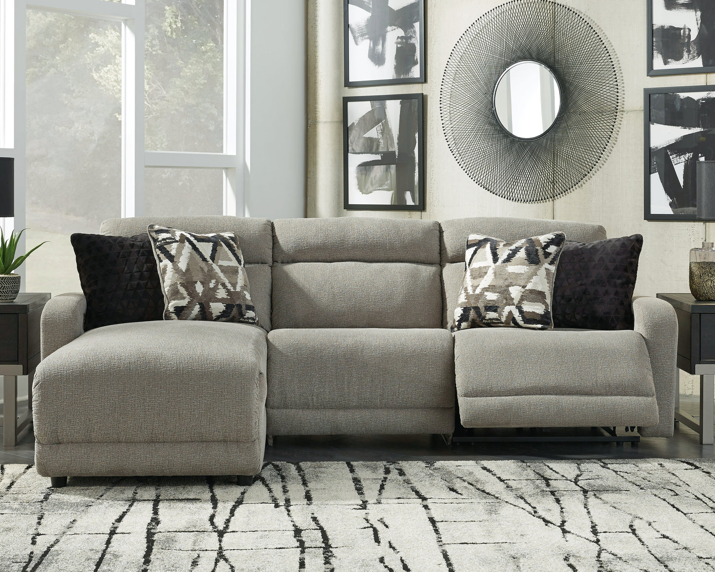 Cape Furniture Outlet - Ashley Furniture - Colleyville Sectional - 3-Piece Power Reclining Sectional with Chaise / Stone - 54405S4