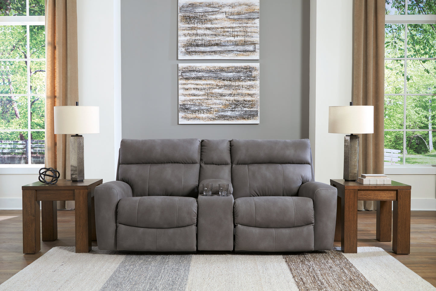 Cape Furniture Outlet - Ashley Furniture - Next-Gen DuraPella Sectional - 3-Piece Power Reclining Sectional Loveseat with Console / Slate - 61003S3