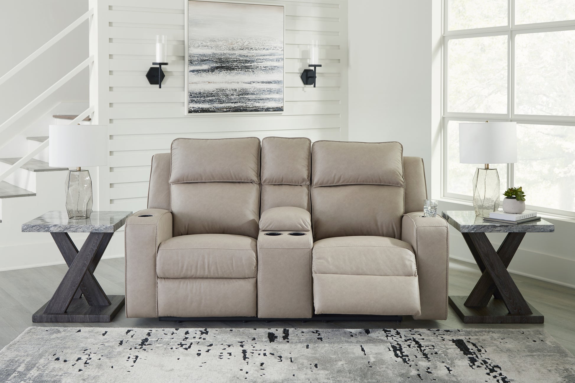 Cape Furniture Outlet - Ashley Furniture - Lavenhorne Living Room - DBL Rec Loveseat w/Console / Pebble - 6330794