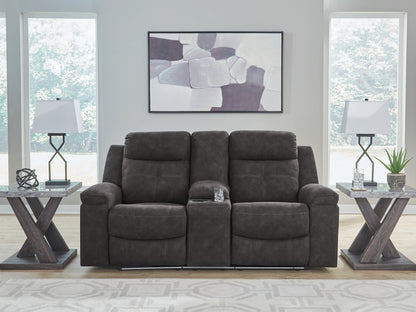 Cape Furniture Outlet - Ashley Furniture - Brysonview Living Room - DBL Rec Loveseat w/Console / Charcoal - 6360594