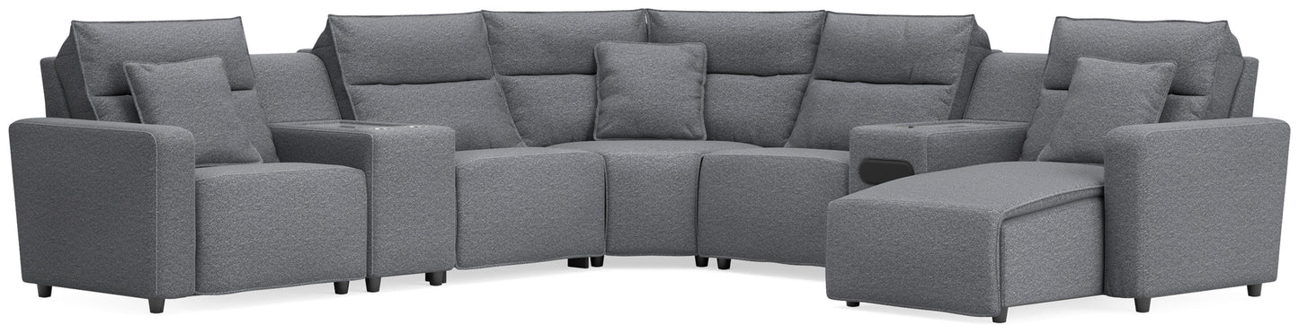 Cape Furniture Outlet - Ashley Furniture - ModMax II Sectional - 7-Piece Power Reclining Sectional with Chaise and Audio System / Salt and Pepper - 65906S45