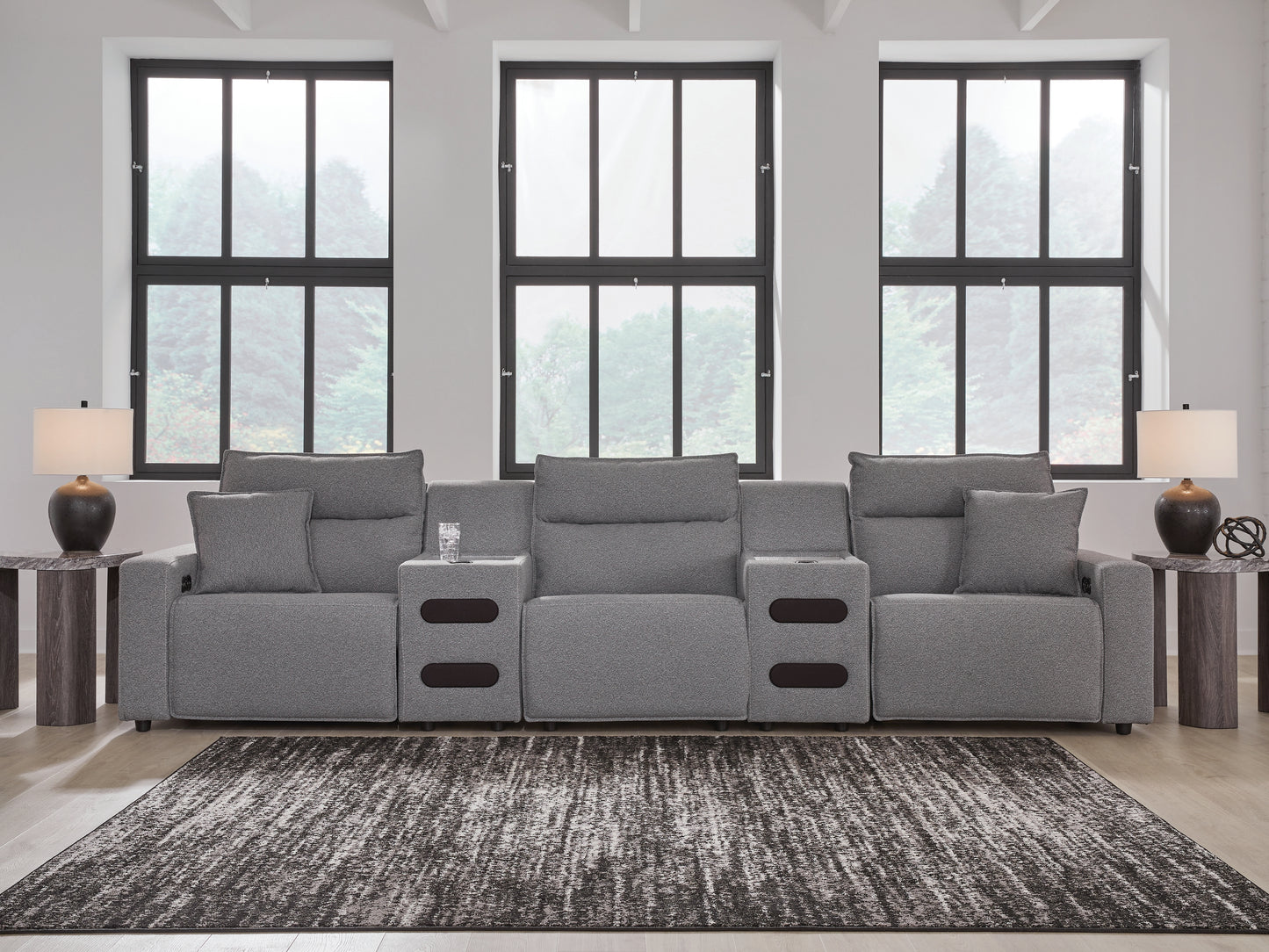 Cape Furniture Outlet - Ashley Furniture - ModMax II Sectional - 5-Piece Power Reclining Sectional with Audio Consoles / Salt and Pepper - 65906S13