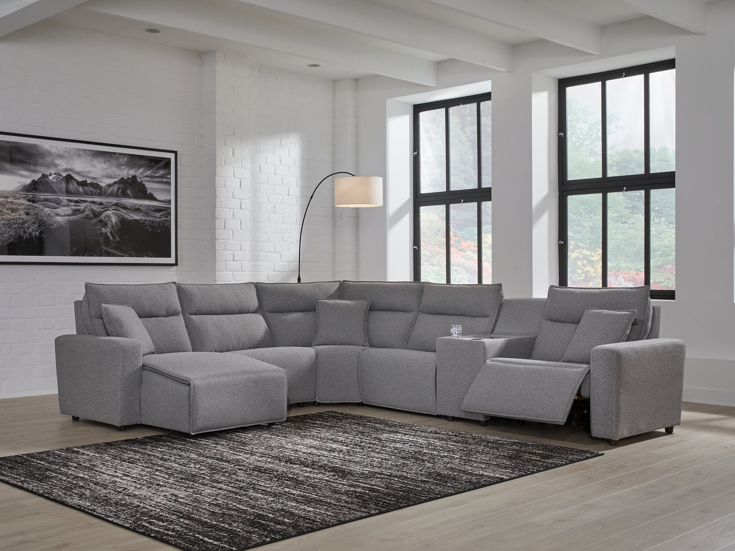 Cape Furniture Outlet - Ashley Furniture - ModMax II Sectional - 6-Piece Power Reclining Sectional with Chaise and Console / Salt and Pepper - 65906S19