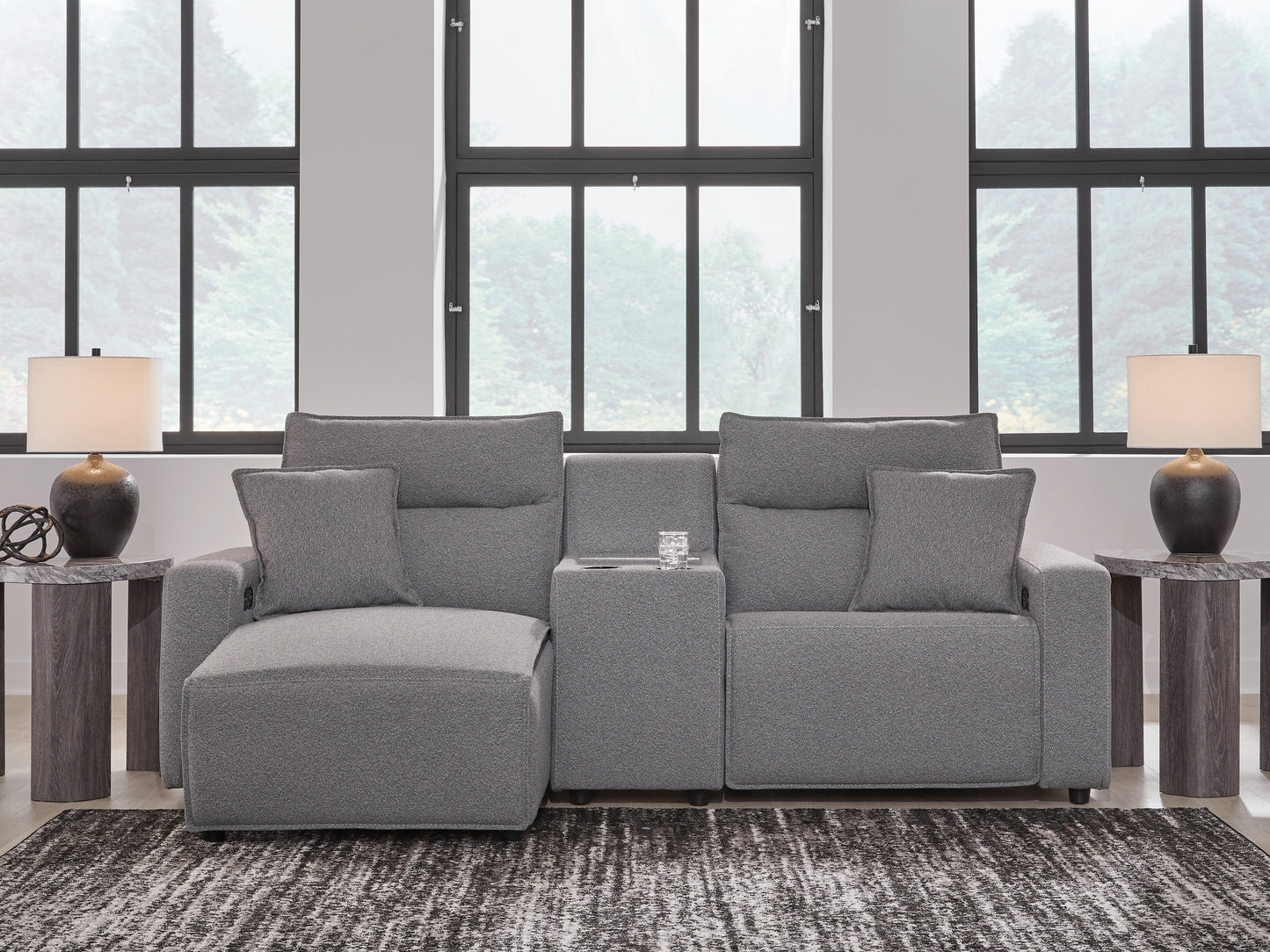 Cape Furniture Outlet - Ashley Furniture - ModMax II Sectional - 3-Piece Power Reclining Sectional with Chaise and Console / Salt and Pepper - 65906S17