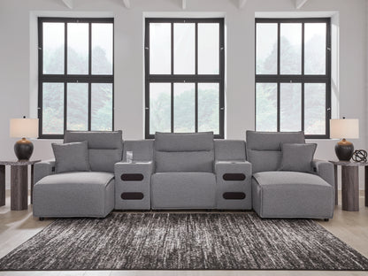Cape Furniture Outlet - Ashley Furniture - ModMax II Sectional - 5-Piece Power Reclining Sectional with Chaise and Audio Consoles / Salt and Pepper - 65906S15