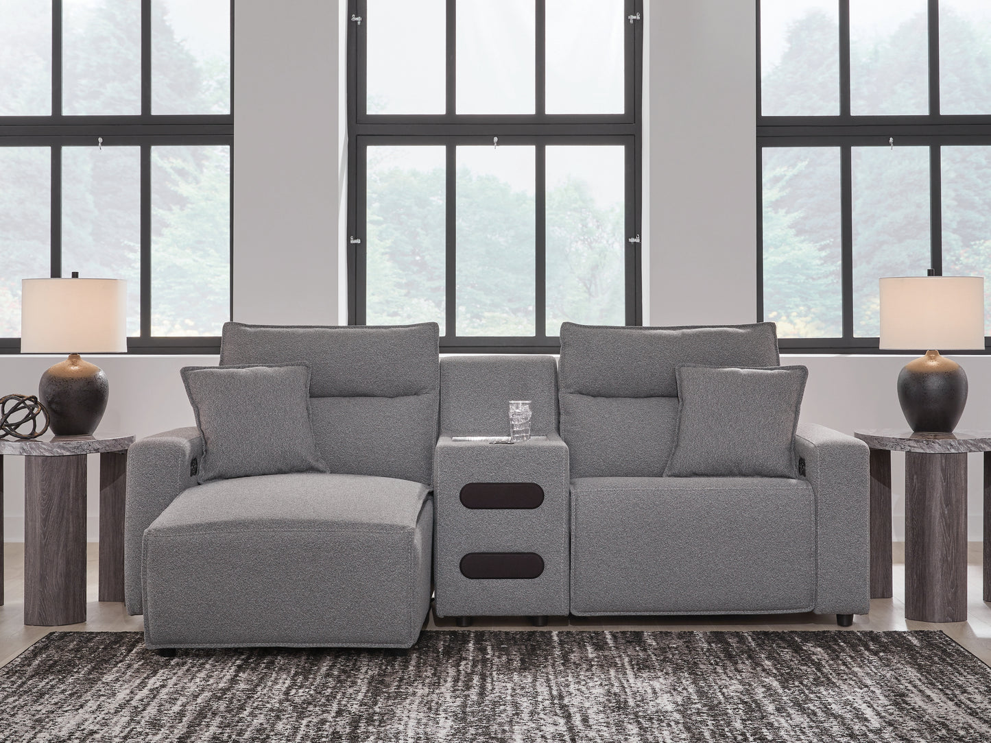 Cape Furniture Outlet - Ashley Furniture - ModMax II Sectional - 3-Piece Power Reclining Sectional with Chaise and Audio Console / Salt and Pepper - 65906S18