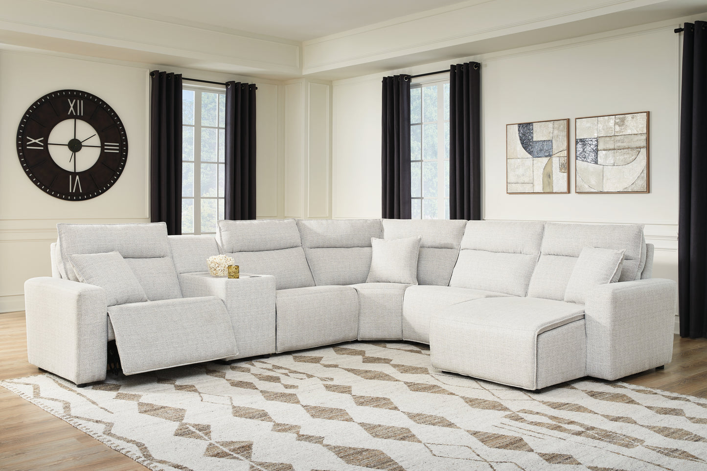 Cape Furniture Outlet - Ashley Furniture - ModMax II Sectional - 6-Piece Power Reclining Sectional with Chaise and Console / Stone - 65907S6