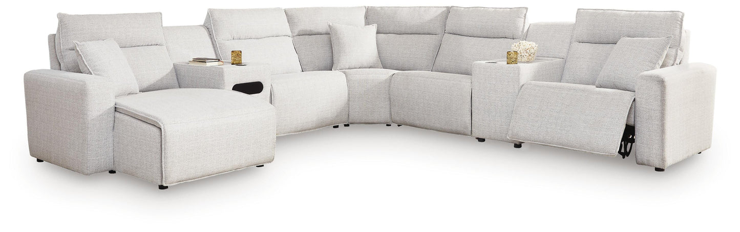 Cape Furniture Outlet - Ashley Furniture - ModMax II Sectional - 7-Piece Power Reclining Sectional with Chaise and Audio Console / Stone - 65907S43