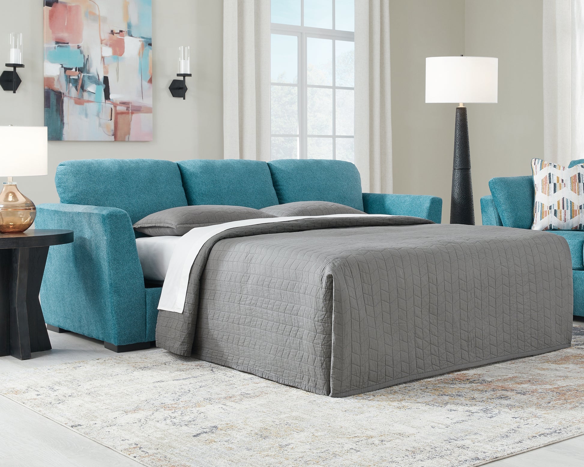 Cape Furniture Outlet - Ashley Furniture - Keerwick Living Room - Queen Sofa Sleeper / Teal - 6750739