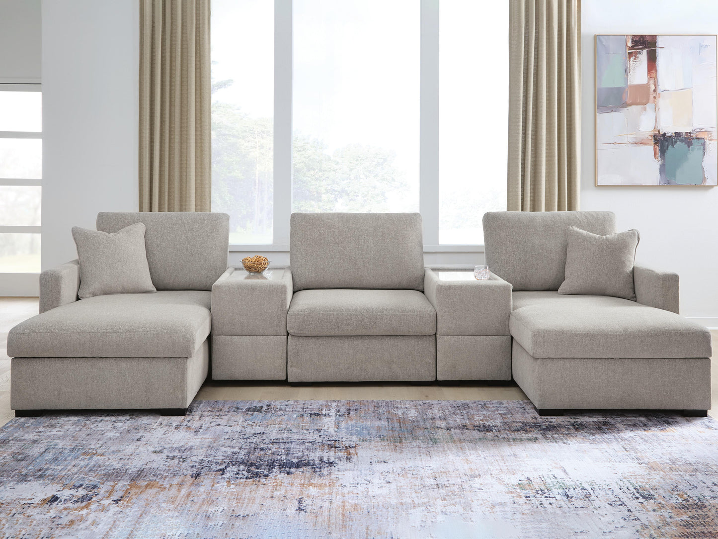 Cape Furniture Outlet - Ashley Furniture - ModMax Luxe Sectional - RAF 5-Piece Double Chaise Sectional with Storage Consoles / Flint - 68605S38