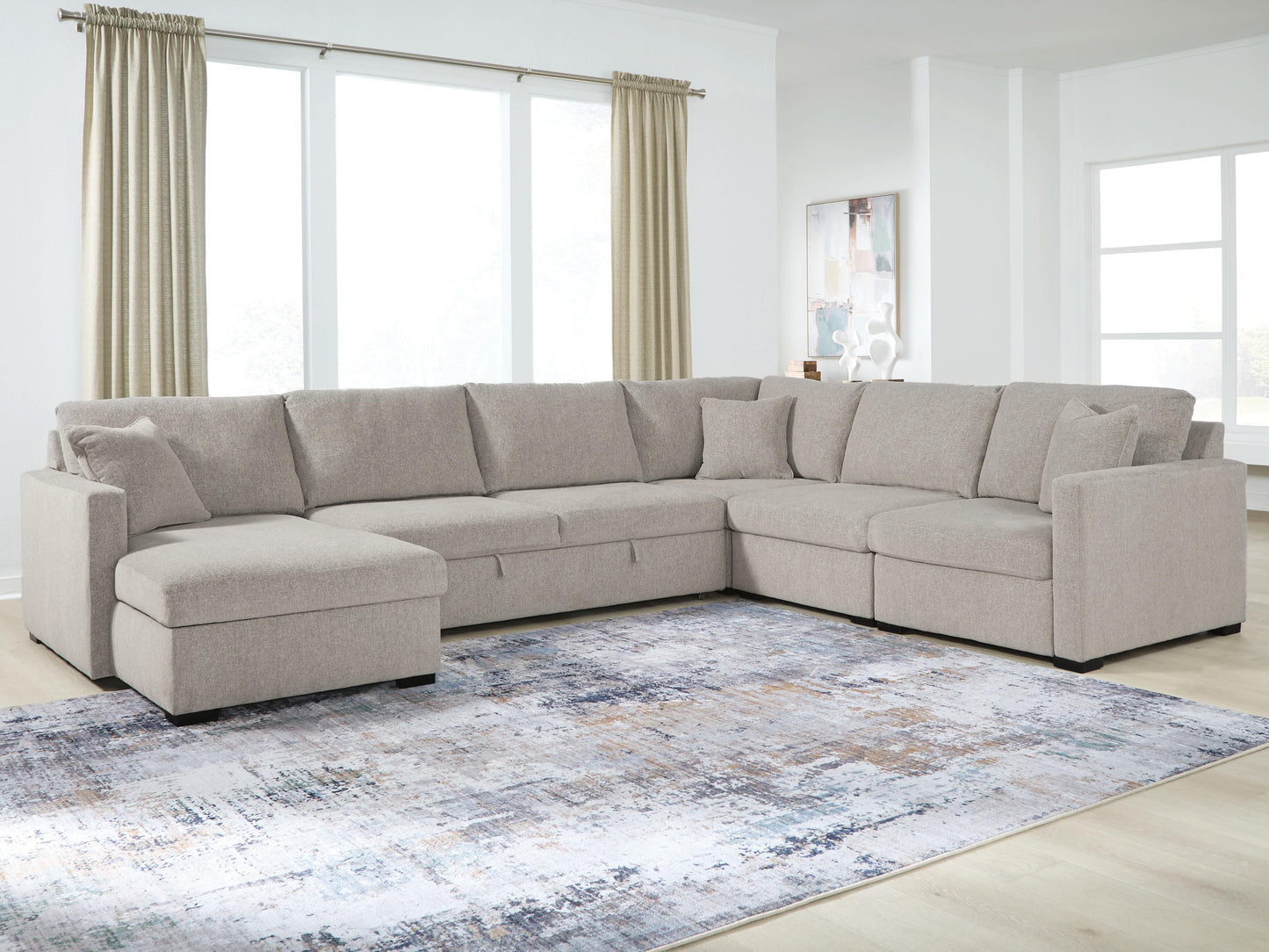 Cape Furniture Outlet - Ashley Furniture - ModMax Luxe Sectional - RAF 5-Piece Sectional with Chaise and Pop Up Sleeper / Flint - 68605S97