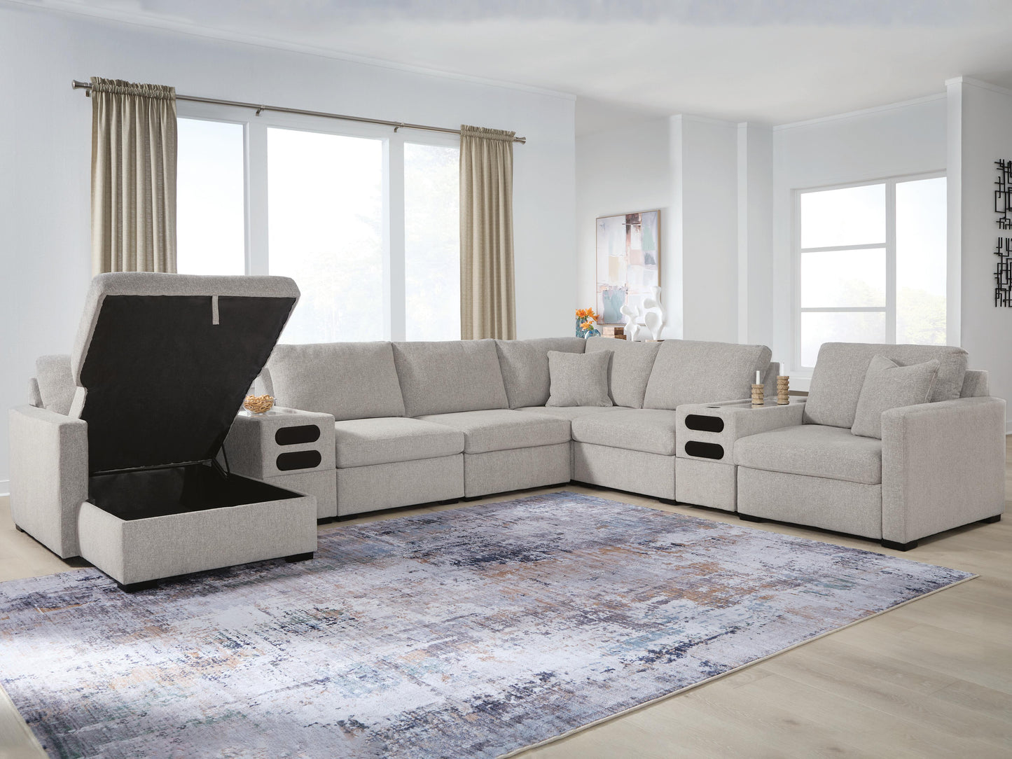 Cape Furniture Outlet - Ashley Furniture - ModMax Luxe Sectional - RAF 8-Piece Sectional with Storage Chaise and Audio Consoles - 68605S79