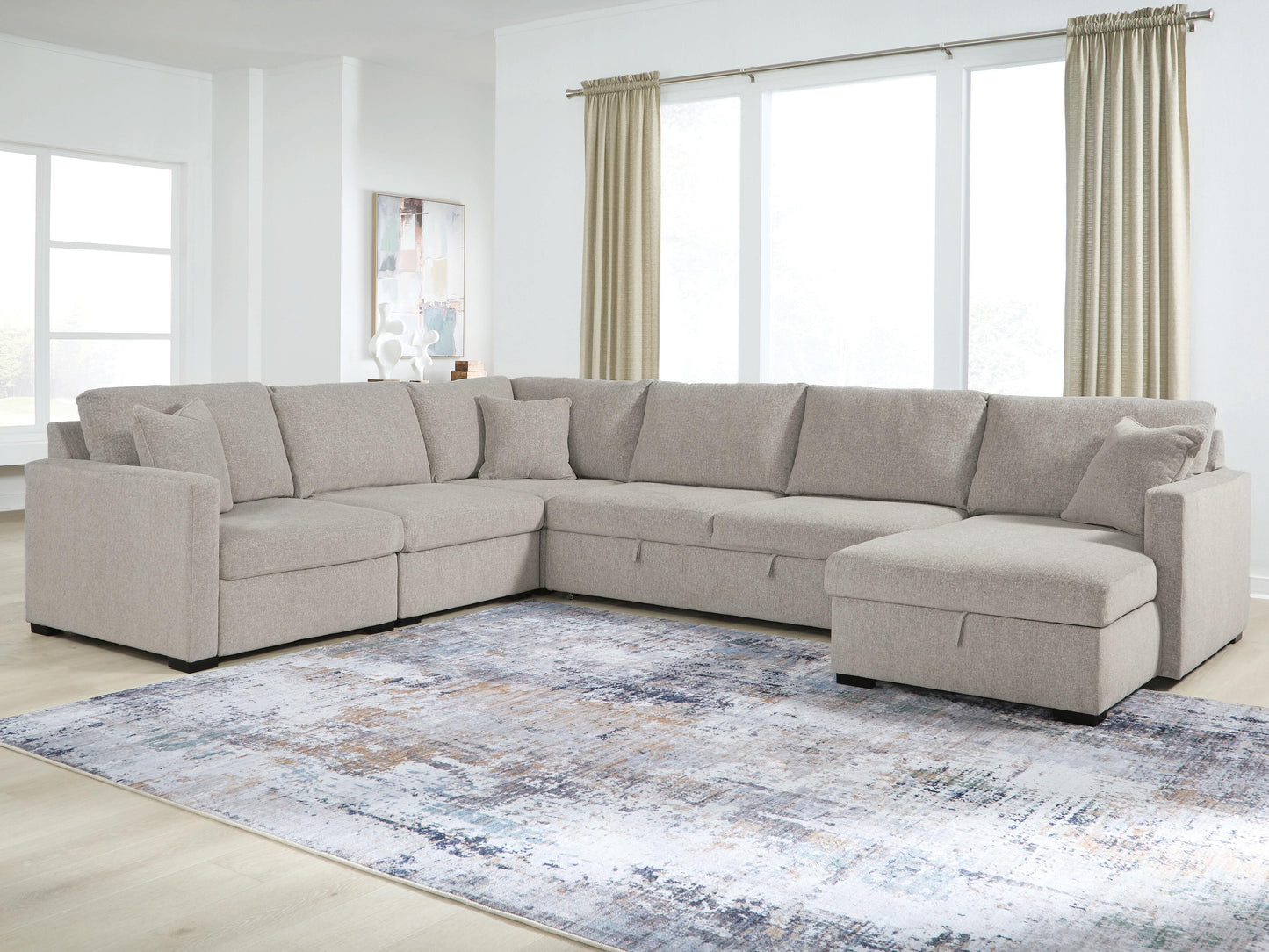 Cape Furniture Outlet - Ashley Furniture - ModMax Luxe Sectional - RAF 5-Piece Sectional with Storage Chaise and Pop Up Sleeper / Flint - 68605S105