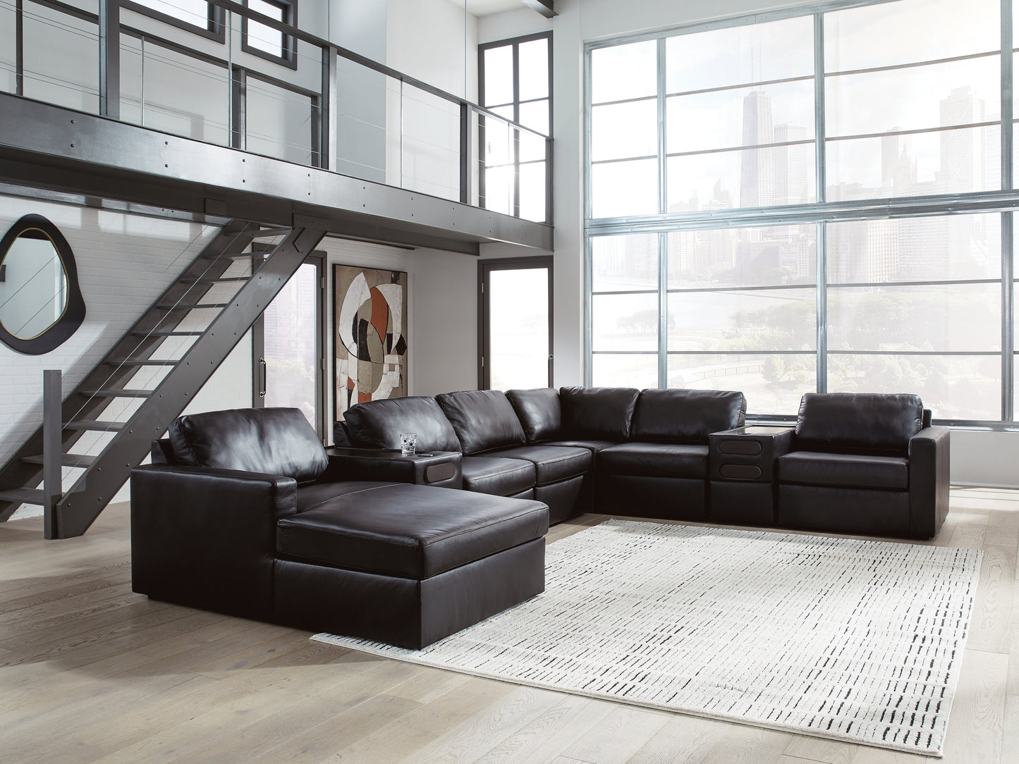 Cape Furniture Outlet - Ashley Furniture - ModMax II Sectional - RAF 8-Piece Sectional with Chaise and Audio Consoles / Black - 74305S47