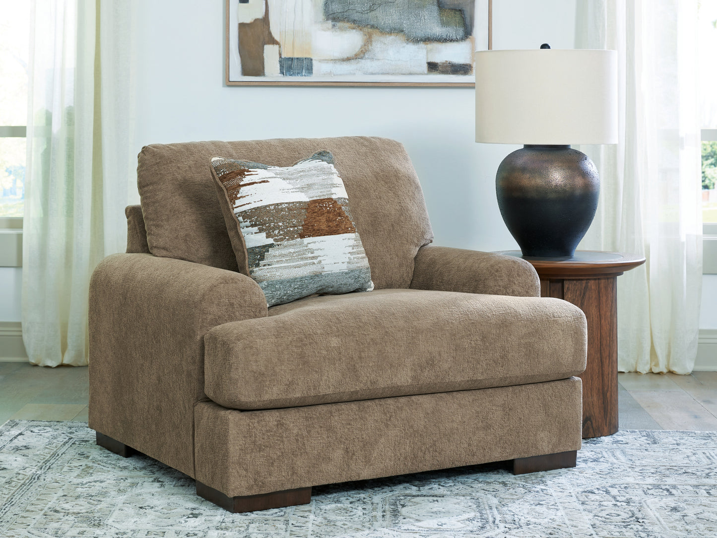 Cape Furniture Outlet - Ashley Furniture - Jayne Park Living Room - Chair and a Half / Pecan - PC8150523