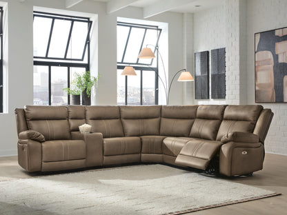 Cape Furniture Outlet - Ashley Furniture - Max-Momentum Sectional - 6-Piece Power Reclining Sectional with Audio Console / Biscotti - PC82305S9