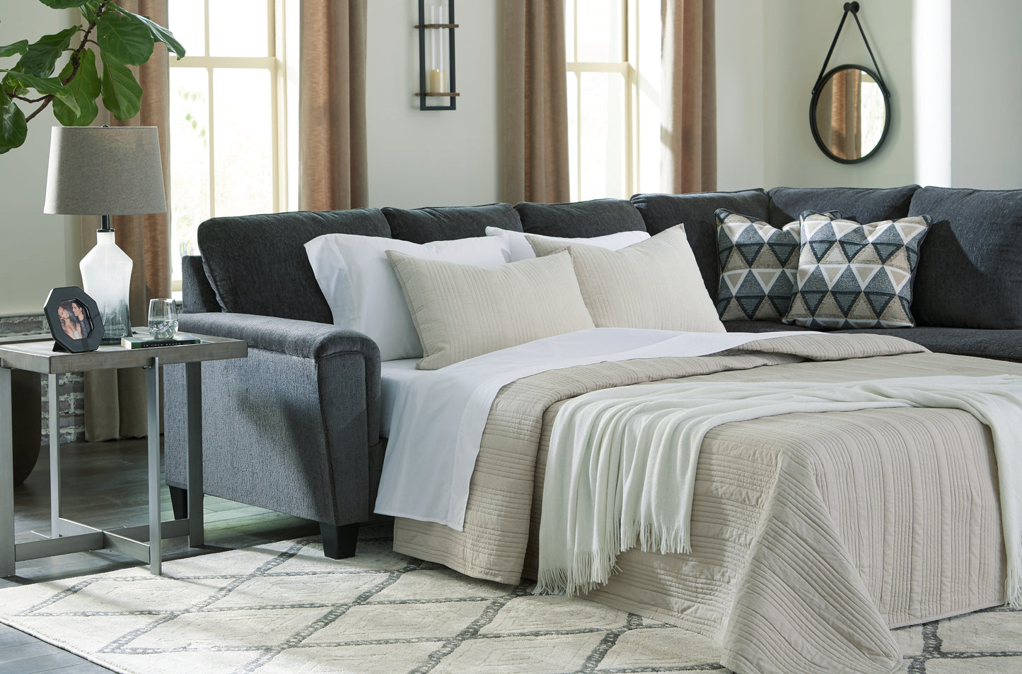 Cape Furniture Outlet - Ashley Furniture - Abinger Sectional - LAF 2-Piece Sleeper Sectional with Chaise / Smoke - 83905S4