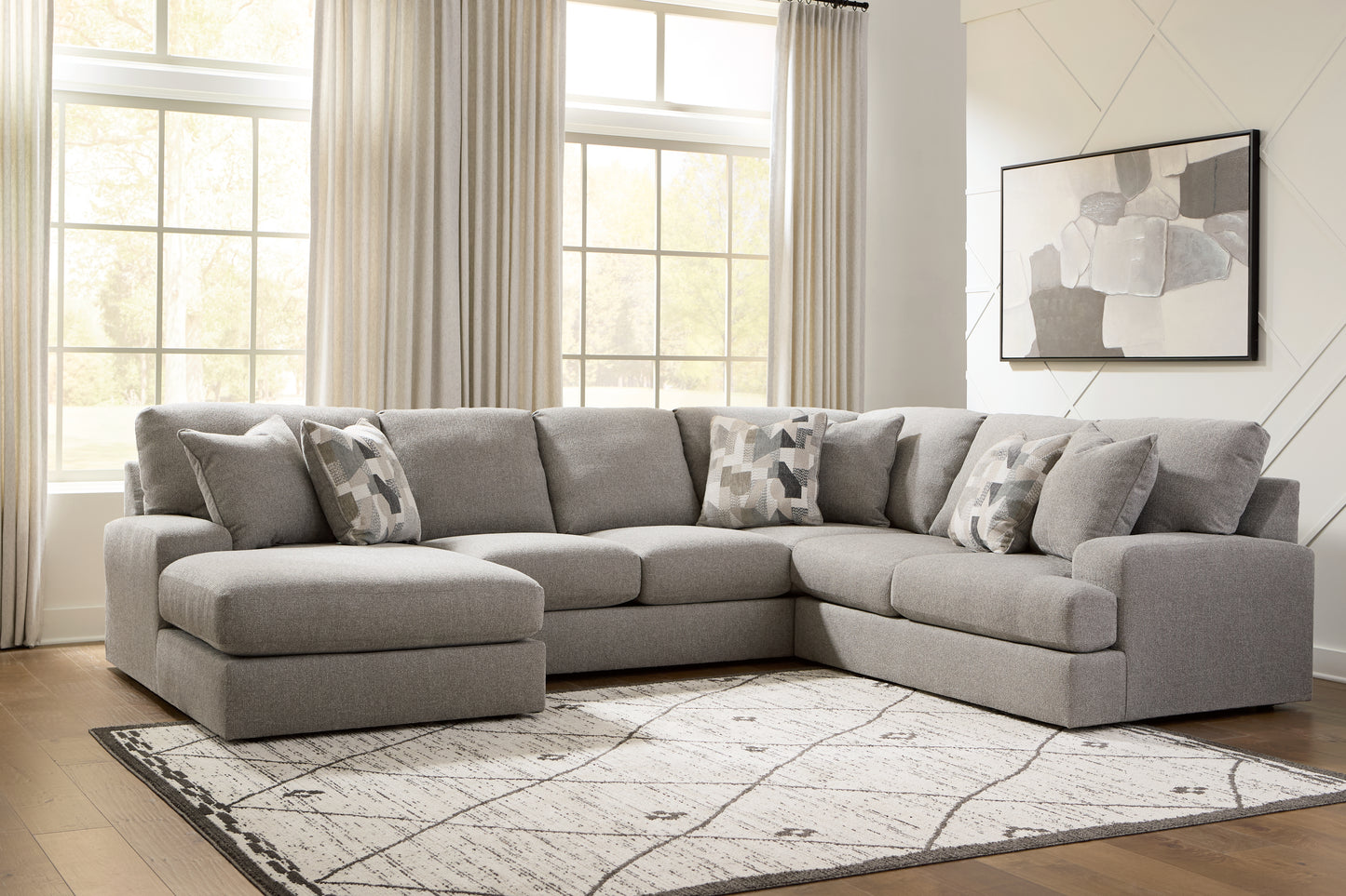 Cape Furniture Outlet - Ashley Furniture - Lindon Sectional - RAF 3-Piece Sectional with Chaise / Smoke - 84704S3