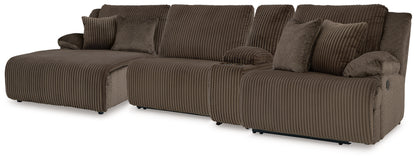 Cape Furniture Outlet - Ashley Furniture - Top Tier Sectional - 4-Piece Reclining Sectional with Chaise / Chocolate - 92705S12
