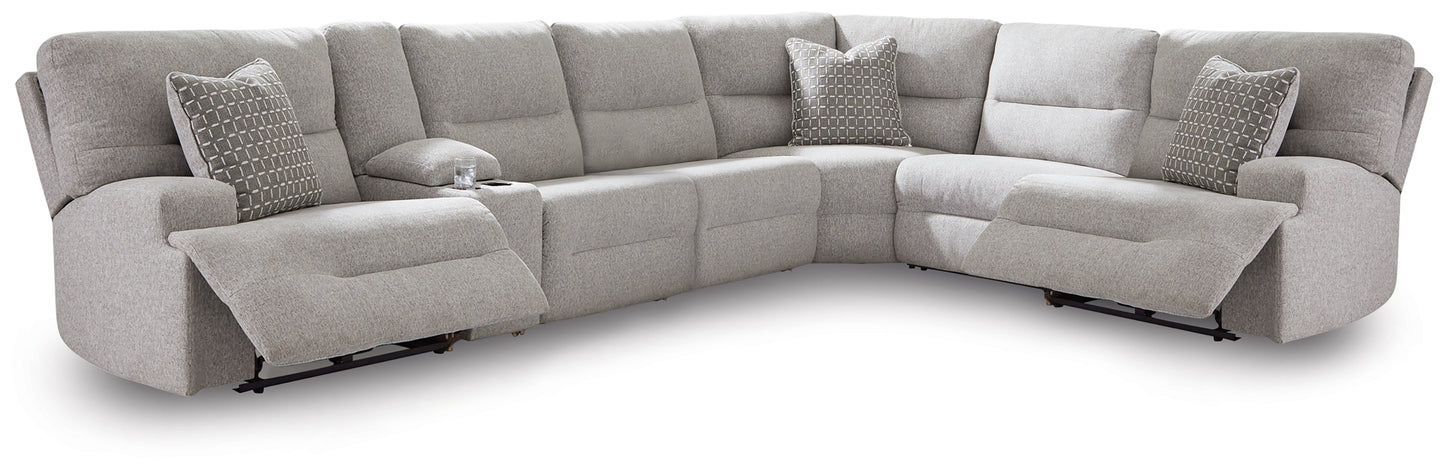 Cape Furniture Outlet - Ashley Furniture - Acklen Place Sectional - 7-Piece Power Sectional Reclining Sofa with Storage Console / Pewter - 93605S20