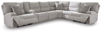 Cape Furniture Outlet - Ashley Furniture - Acklen Place Sectional - 7-Piece Power Sectional Reclining Sofa with Storage Console / Pewter - 93605S20