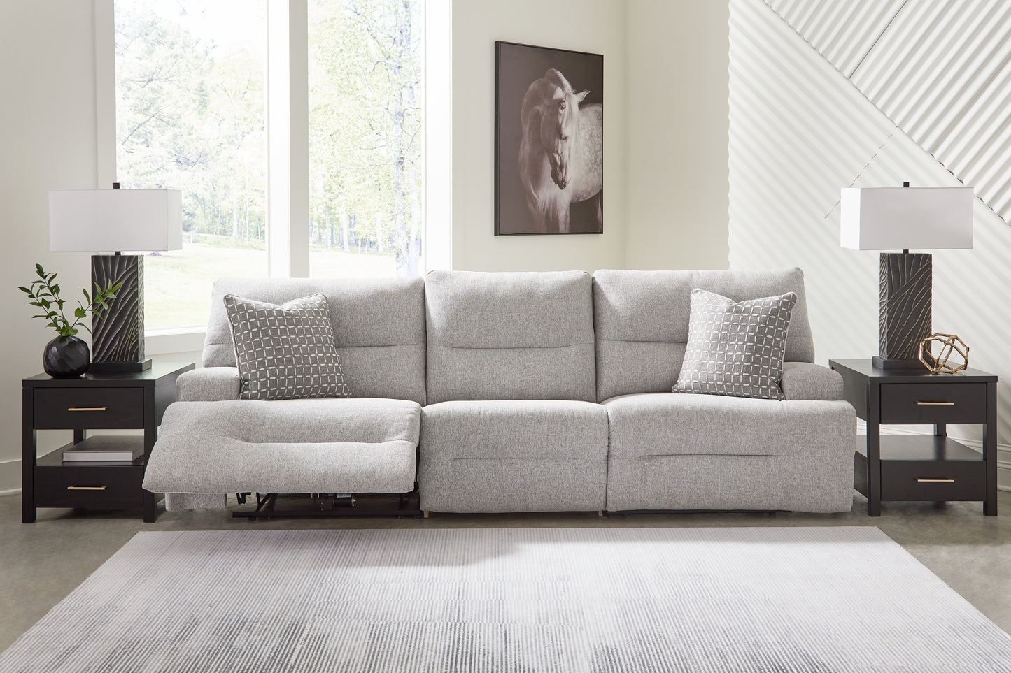 Cape Furniture Outlet - Ashley Furniture - Acklen Place Sectional - 3-Piece Power Reclining Sectional Sofa / Pewter - 93605S18