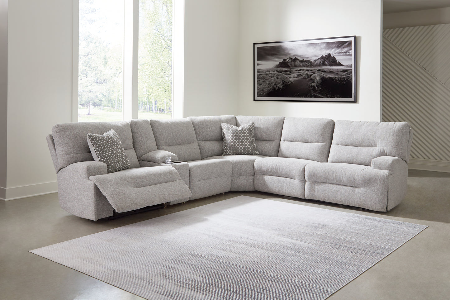 Cape Furniture Outlet - Ashley Furniture - Acklen Place Sectional - 6-Piece Power Reclining Sectional / Pewter - 93605S9