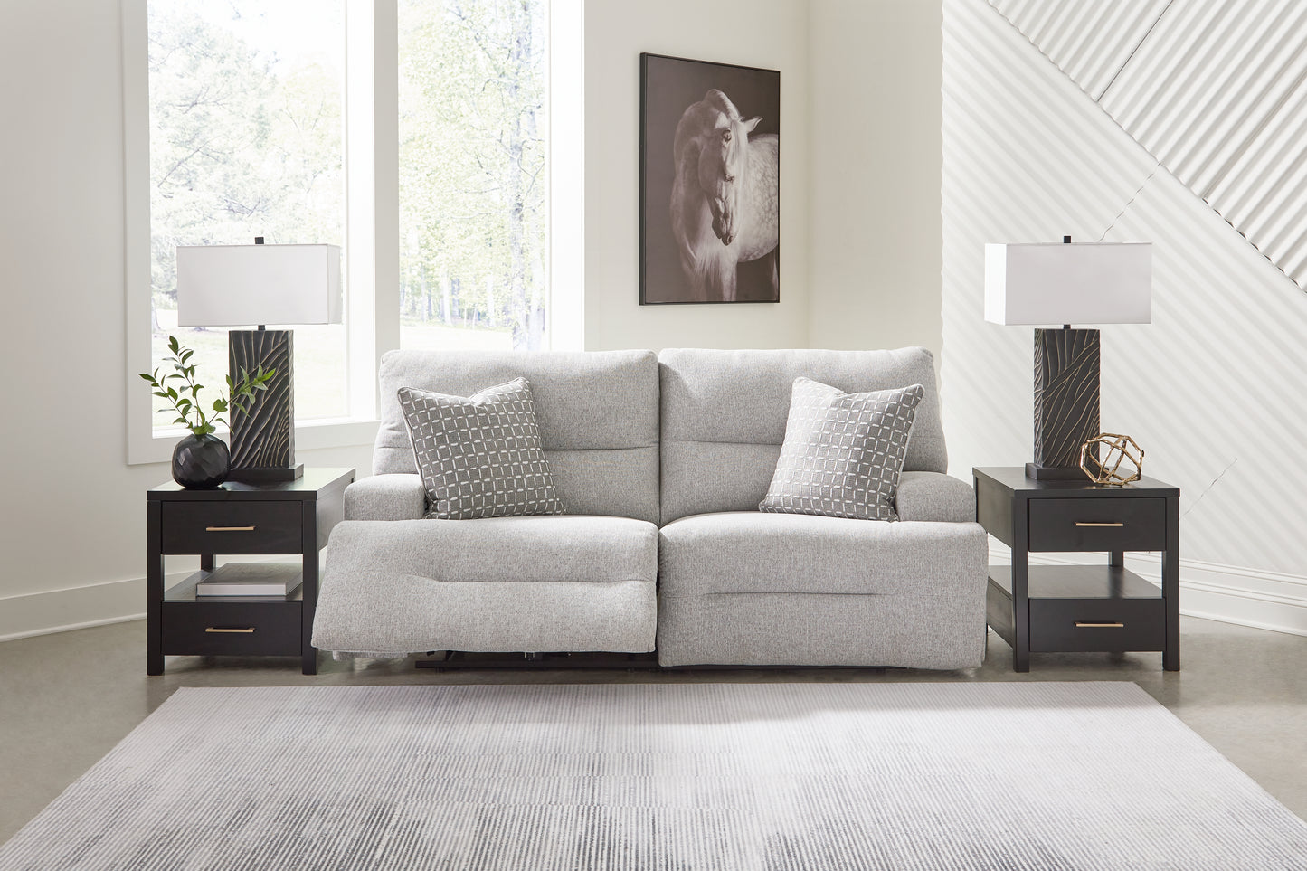 Cape Furniture Outlet - Ashley Furniture - Acklen Place Sectional - 2-Piece Power Reclining Sectional Loveseat / Pewter - 93605S16
