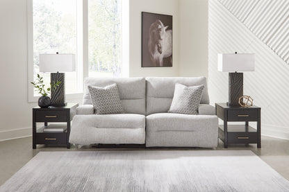 Cape Furniture Outlet - Ashley Furniture - Acklen Place Sectional - 2-Piece Power Reclining Sectional Loveseat / Pewter - 93605S16