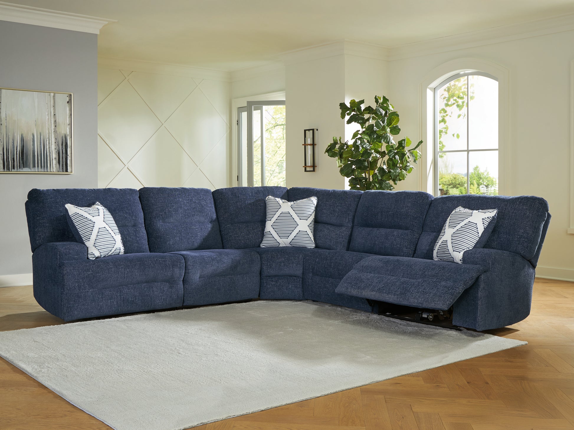 Cape Furniture Outlet - Ashley Furniture - Acklen Place Sectional - 5-Piece Power Reclining Sectional / Navy - 93607S3