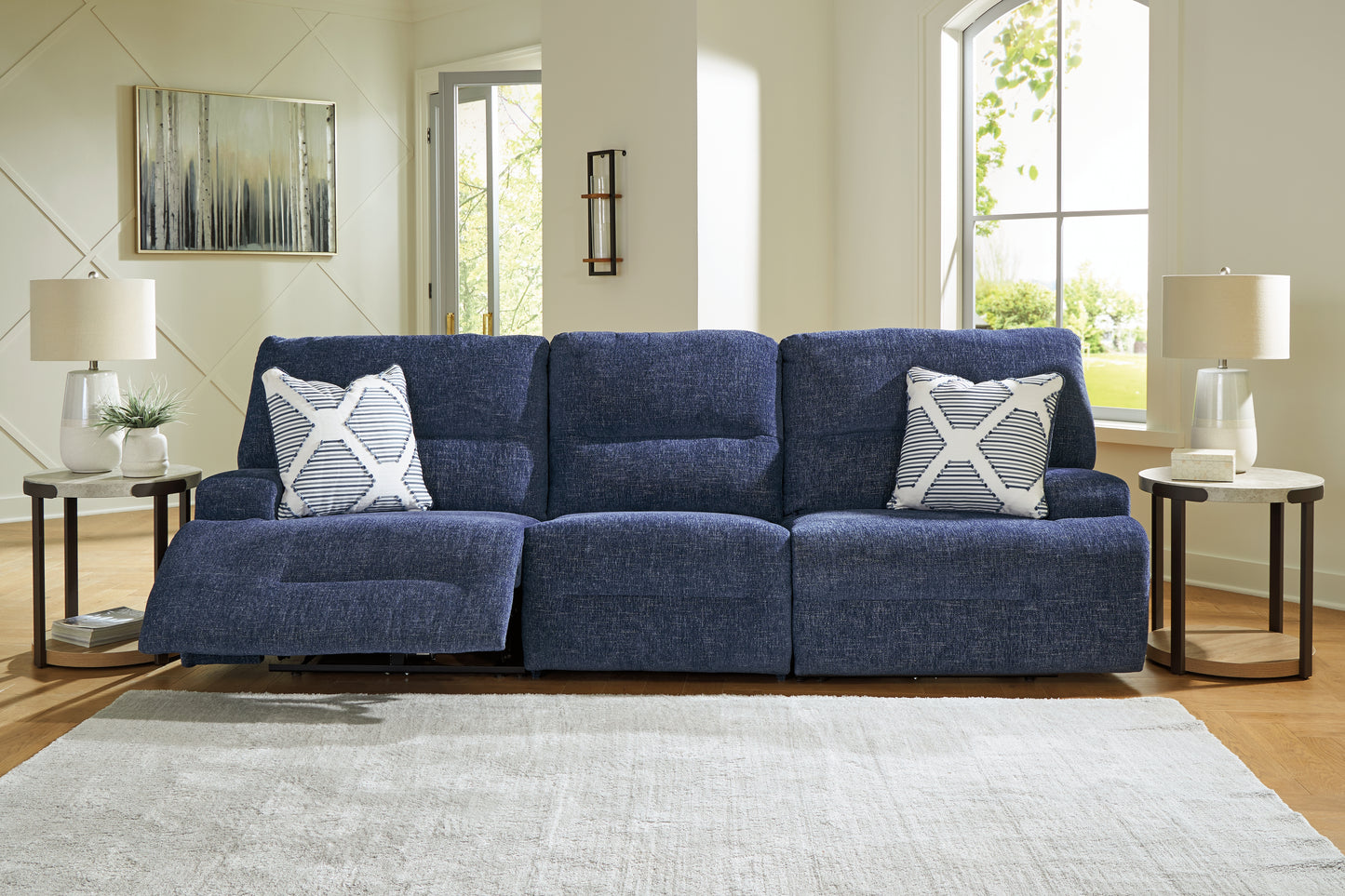 Cape Furniture Outlet - Ashley Furniture - Acklen Place Sectional - 3-Piece Power Reclining Sectional Sofa / Navy - 93607S18