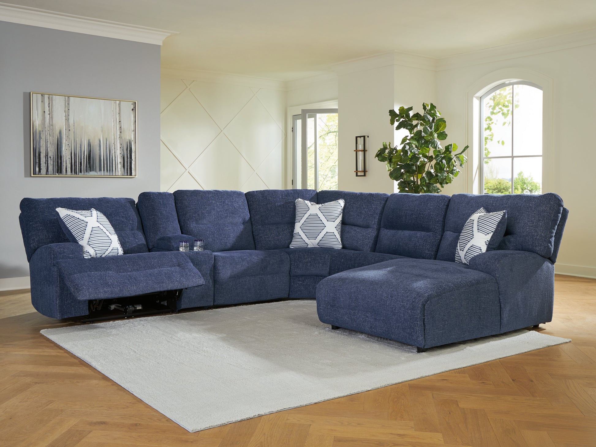 Cape Furniture Outlet - Ashley Furniture - Acklen Place Sectional - 6-Piece Power Reclining Sectional with Chaise / Navy - 93607S1