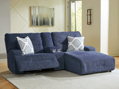 Cape Furniture Outlet - Ashley Furniture - Acklen Place Sectional - 3-Piece Power Reclining Sectional Sofa with Chaise / Navy - 93607S4