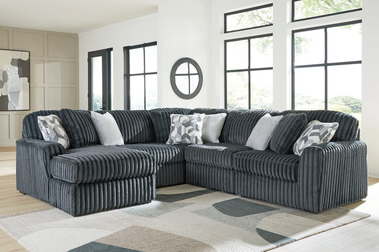 Cape Furniture Outlet - Ashley Furniture - Midnight-Madness Sectional - RAF 5-Piece Sectional with Chaise / Gunmetal - 98105S22