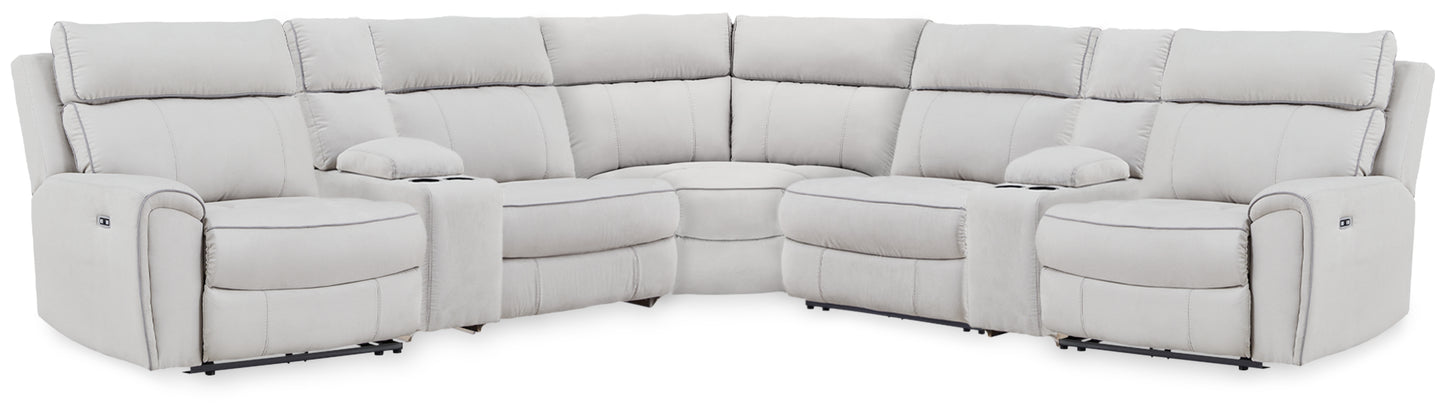 Cape Furniture Outlet - Ashley Furniture - Social Pointe Sectional - 7-Piece Reclining Sectional with Storage Consoles / Pearl/Ash - PC98802S34