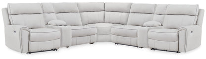 Cape Furniture Outlet - Ashley Furniture - Social Pointe Sectional - 7-Piece Reclining Sectional with Storage Consoles / Pearl/Ash - PC98802S34