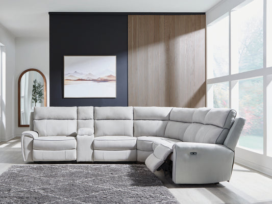 Cape Furniture Outlet - Ashley Furniture - Social Pointe Sectional - 5-Piece Power Reclining Sectional / Pearl/Ash - PC98802S8